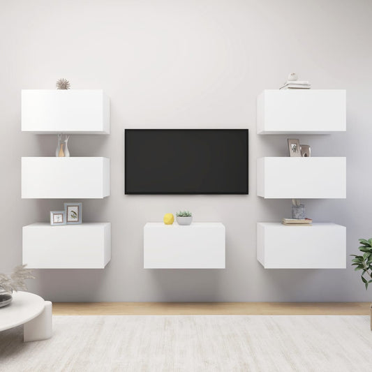 TV-tasot 7 kpl valkoinen 30,5x30x60 cm lastulevy - Sisustajankoti.fi