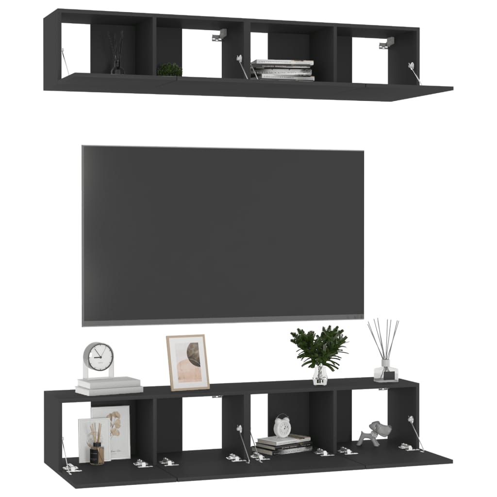 TV-tasot 4 kpl musta 80x30x30 cm lastulevy - Sisustajankoti.fi