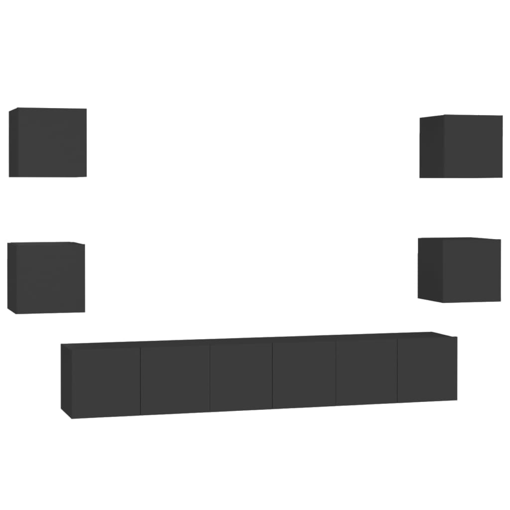 7-osainen TV-kaappisarja musta lastulevy - Sisustajankoti.fi