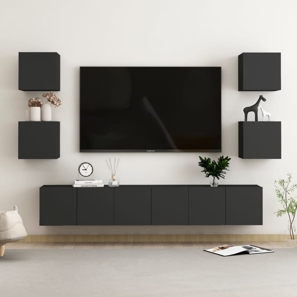 7-osainen TV-kaappisarja musta lastulevy - Sisustajankoti.fi