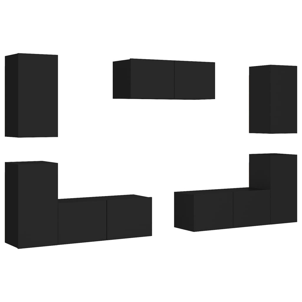 7-osainen TV-kaappisarja musta lastulevy - Sisustajankoti.fi
