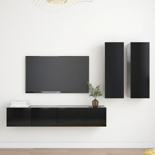 4-osainen TV-kaappisarja musta lastulevy - Sisustajankoti.fi