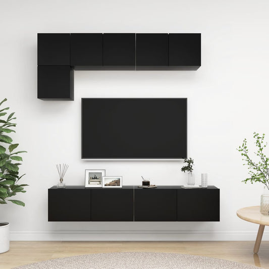 5-osainen TV-kaappisarja musta lastulevy - Sisustajankoti.fi