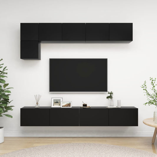 5-osainen TV-kaappisarja musta lastulevy - Sisustajankoti.fi