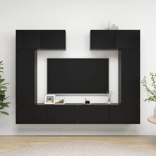 6-osainen TV-kaappisarja musta lastulevy - Sisustajankoti.fi