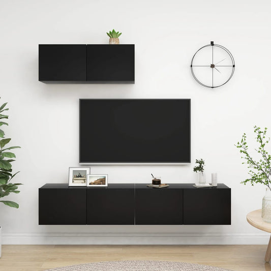 3-osainen TV-kaappisarja musta lastulevy - Sisustajankoti.fi
