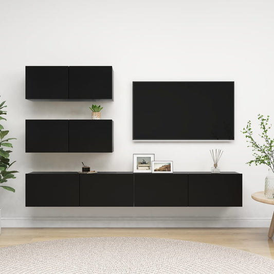 4-osainen TV-kaappisarja musta lastulevy - Sisustajankoti.fi