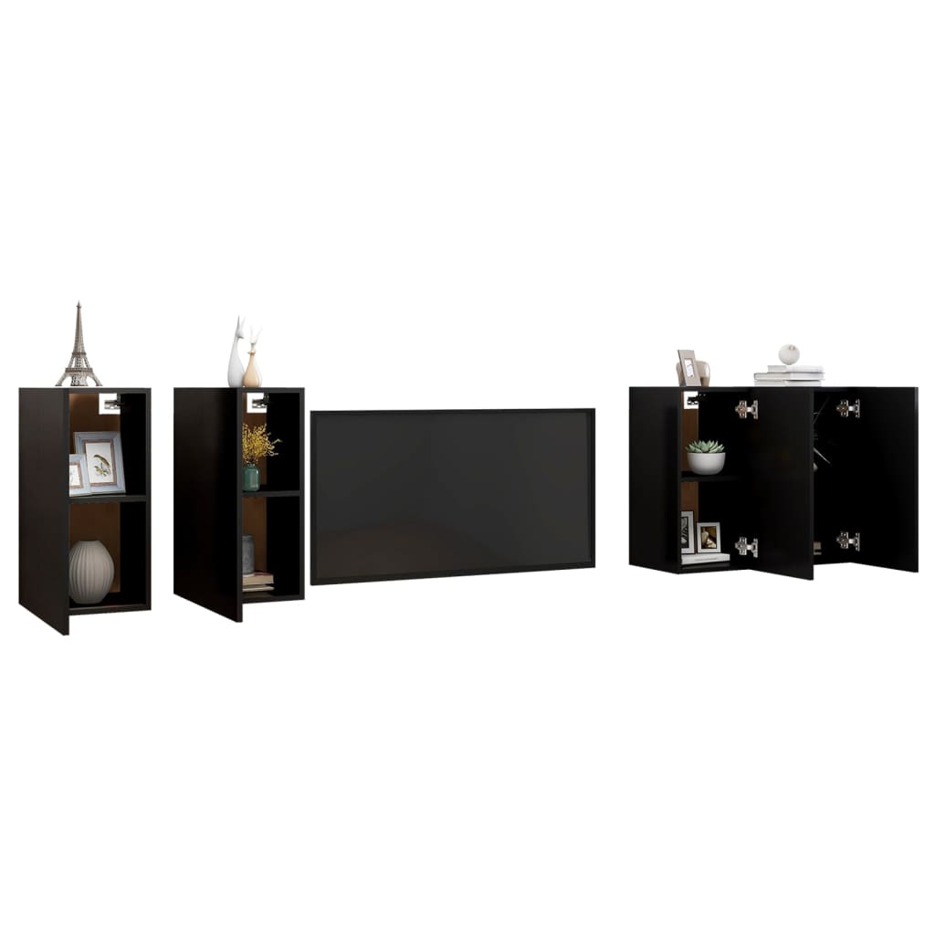 TV-tasot 4 kpl musta 30,5x30x60 cm lastulevy - Sisustajankoti.fi