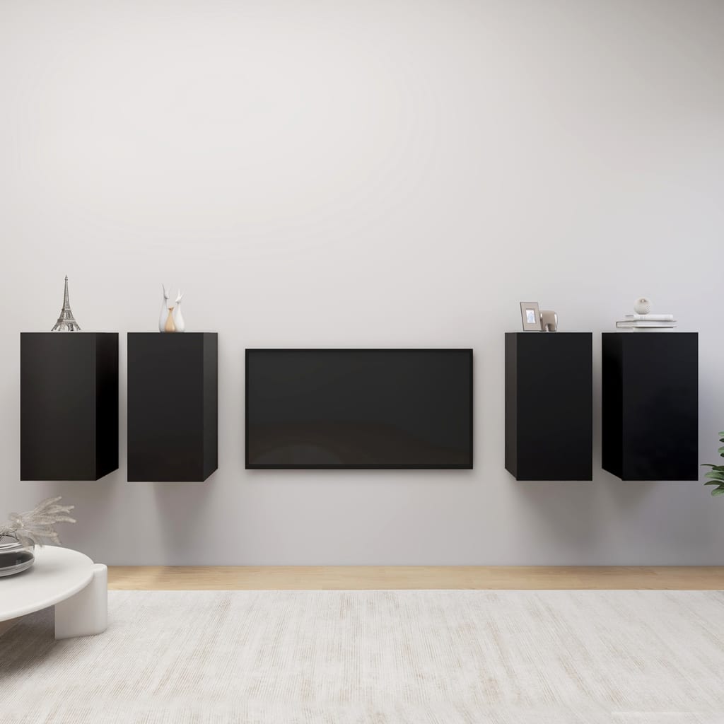 TV-tasot 4 kpl musta 30,5x30x60 cm lastulevy - Sisustajankoti.fi