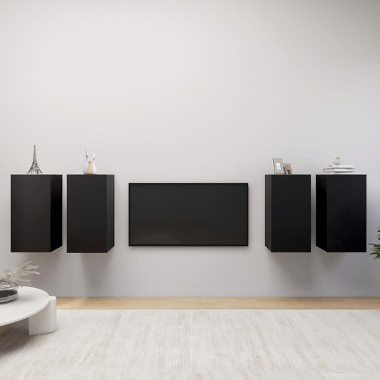 TV-tasot 4 kpl musta 30,5x30x60 cm lastulevy - Sisustajankoti.fi