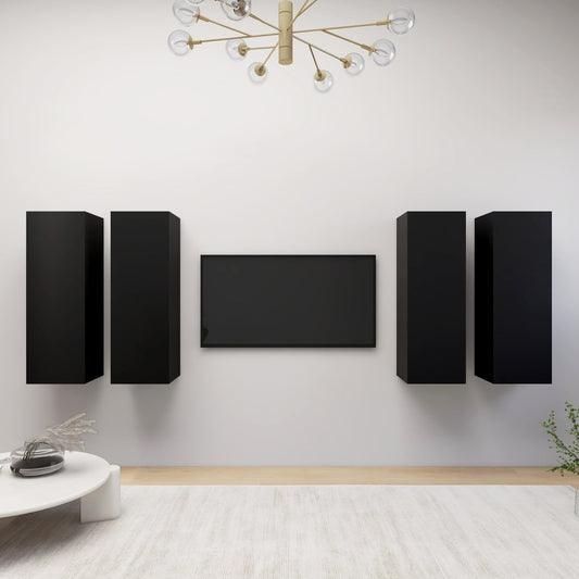 TV-tasot 4 kpl musta 30,5x30x90 cm lastulevy - Sisustajankoti.fi