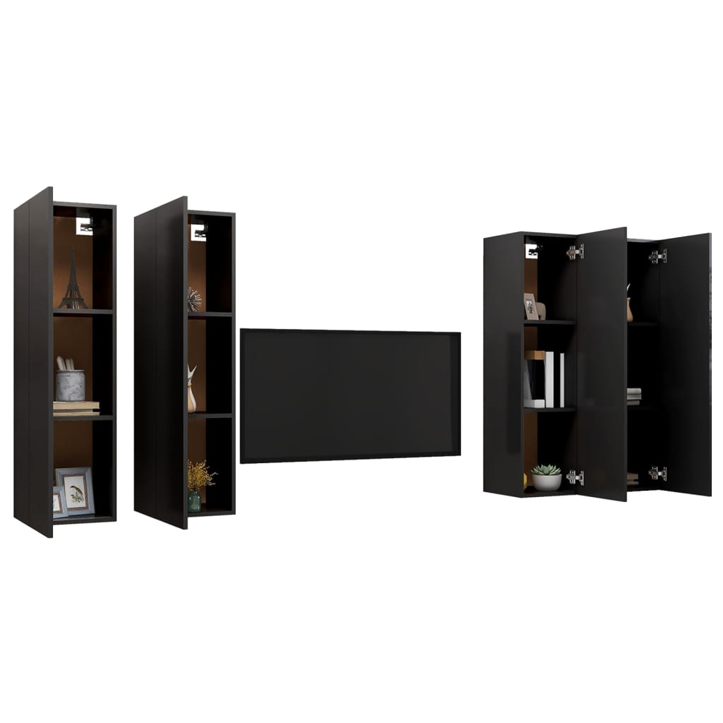 TV-tasot 4 kpl musta 30,5x30x110 cm lastulevy - Sisustajankoti.fi