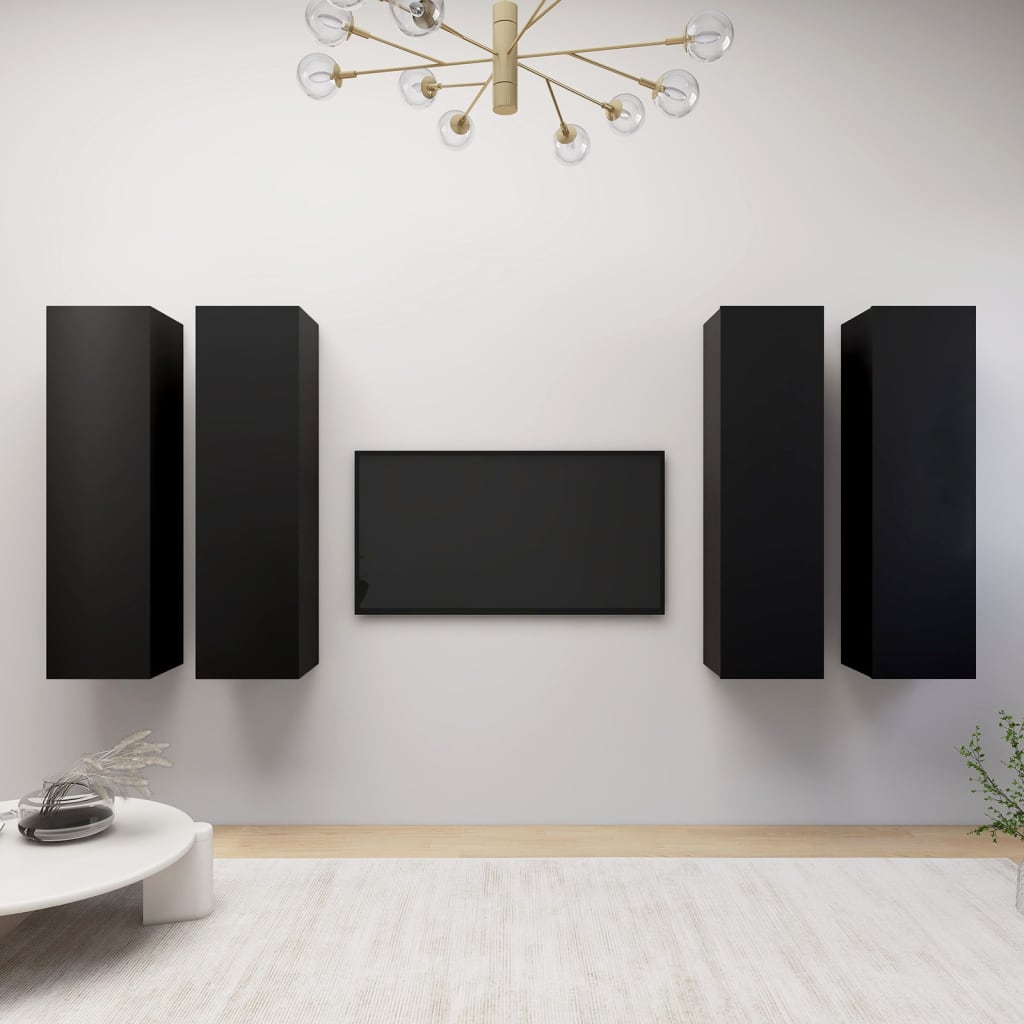 TV-tasot 4 kpl musta 30,5x30x110 cm lastulevy - Sisustajankoti.fi