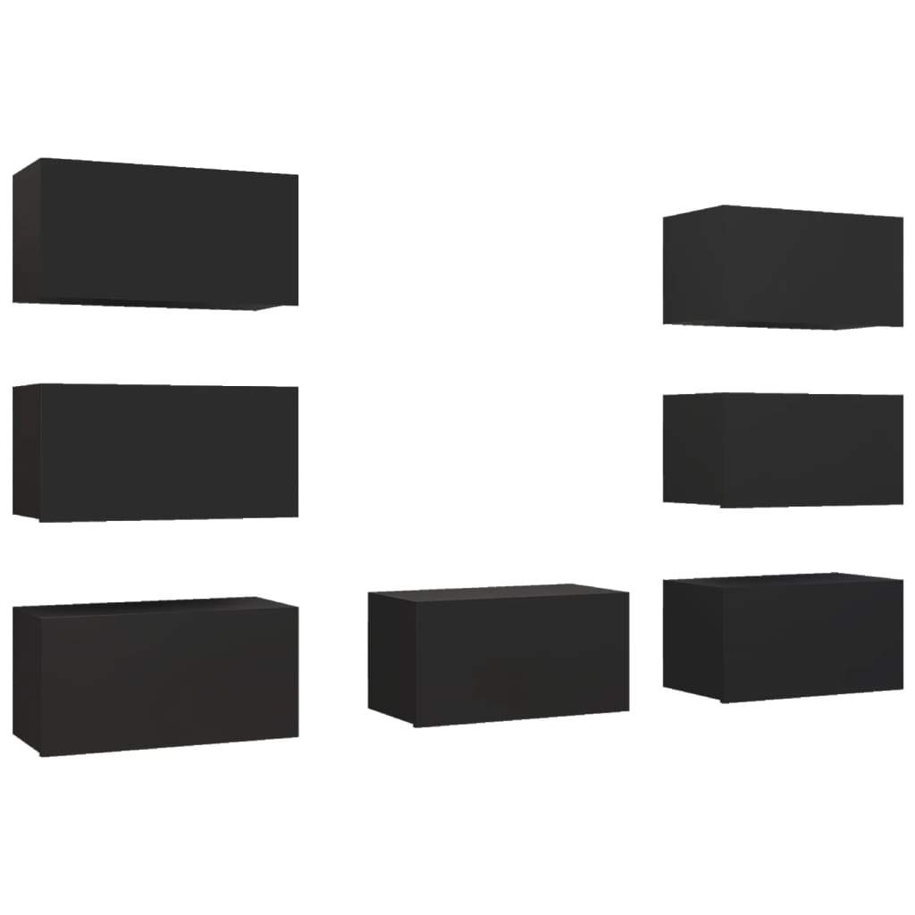 TV-tasot 7 kpl musta 30,5x30x60 cm lastulevy - Sisustajankoti.fi