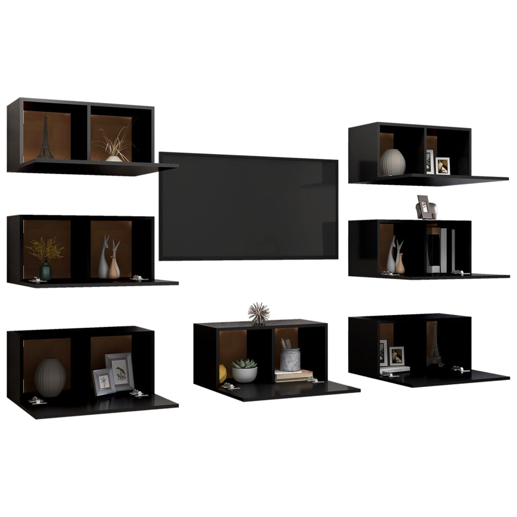 TV-tasot 7 kpl musta 30,5x30x60 cm lastulevy - Sisustajankoti.fi