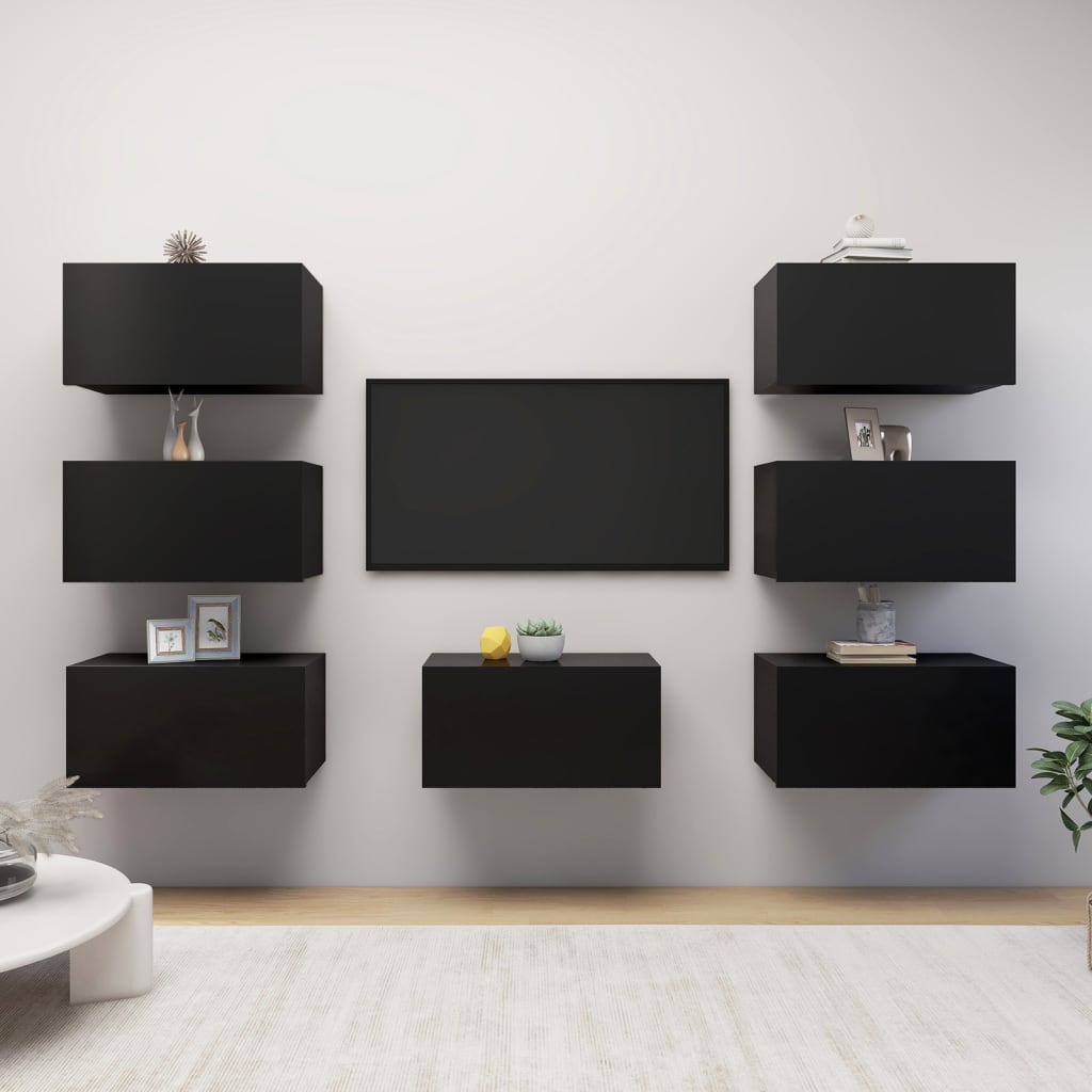 TV-tasot 7 kpl musta 30,5x30x60 cm lastulevy - Sisustajankoti.fi