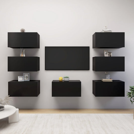 TV-tasot 7 kpl musta 30,5x30x60 cm lastulevy - Sisustajankoti.fi