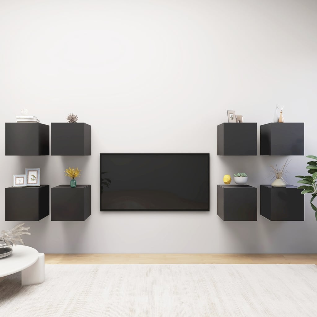 Seinäkiinnitettävä TV-taso 8 kpl harmaa 30,5x30x30 cm - Sisustajankoti.fi
