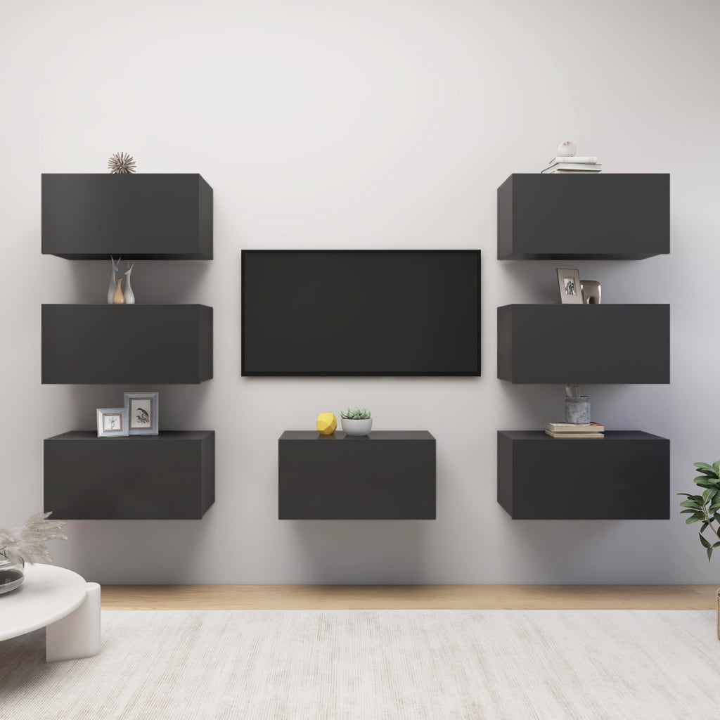 TV-tasot 7 kpl harmaa 30,5x30x60 cm lastulevy - Sisustajankoti.fi