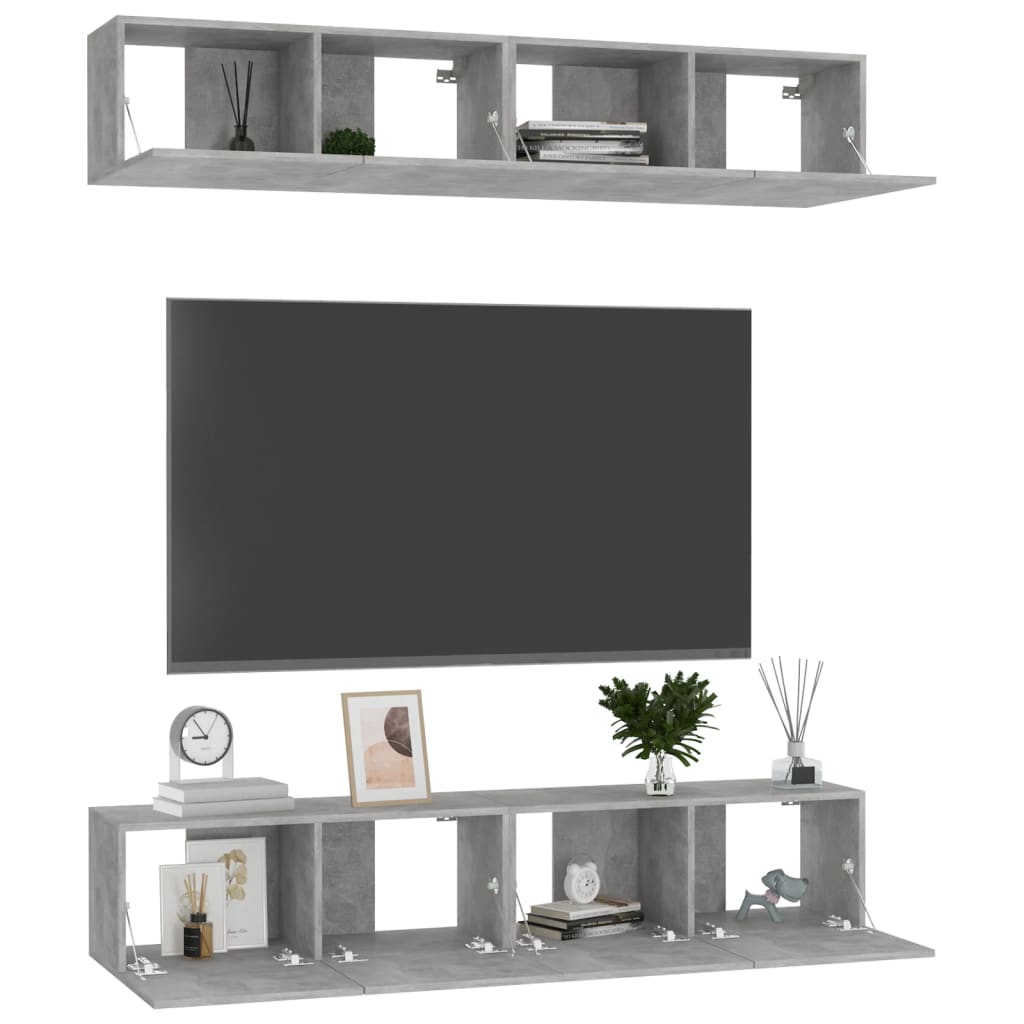 TV-tasot 4 kpl betoninharmaa 80x30x30 cm lastulevy - Sisustajankoti.fi