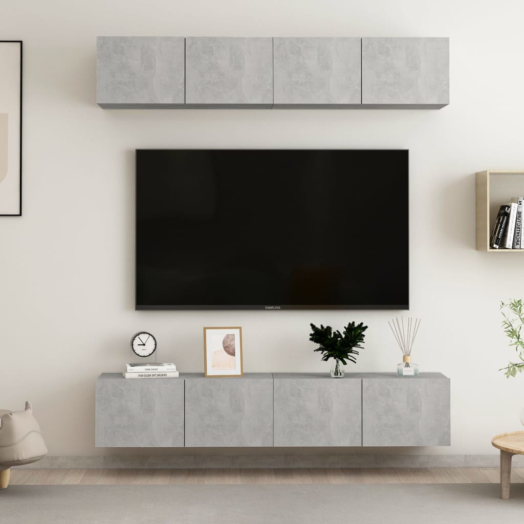 TV-tasot 4 kpl betoninharmaa 80x30x30 cm lastulevy - Sisustajankoti.fi