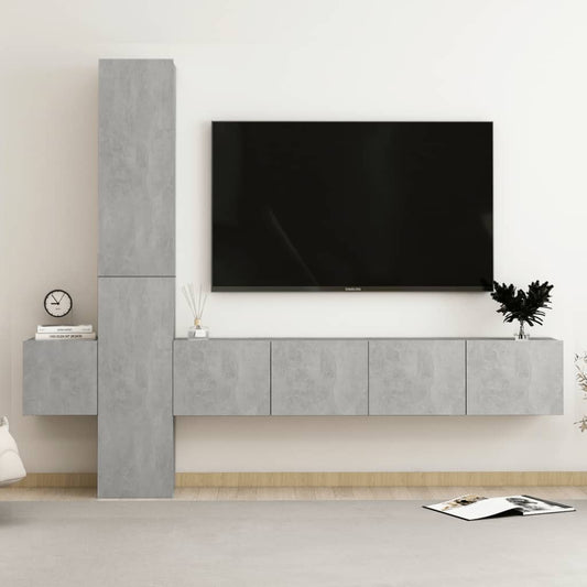 5-osainen TV-kaappisarja betoninharmaa lastulevy - Sisustajankoti.fi