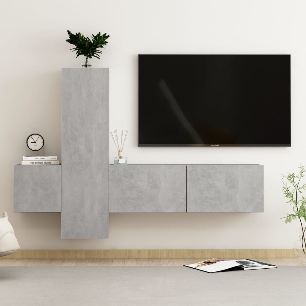 3-osainen TV-kaappisarja betoninharmaa lastulevy - Sisustajankoti.fi