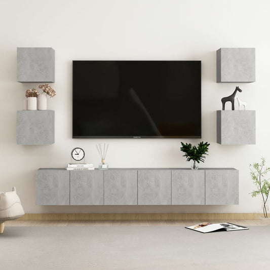 7-osainen TV-kaappisarja betoninharmaa lastulevy - Sisustajankoti.fi