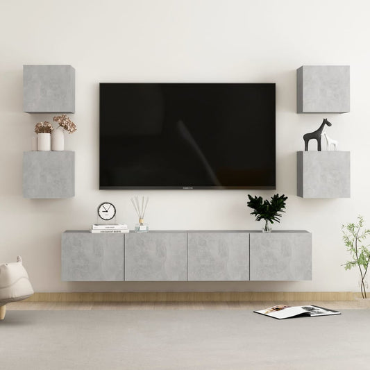 6-osainen TV-kaappisarja betoninharmaa lastulevy - Sisustajankoti.fi