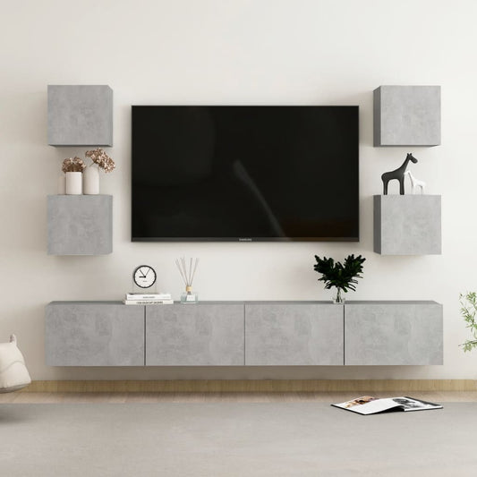 6-osainen TV-kaappisarja betoninharmaa lastulevy - Sisustajankoti.fi