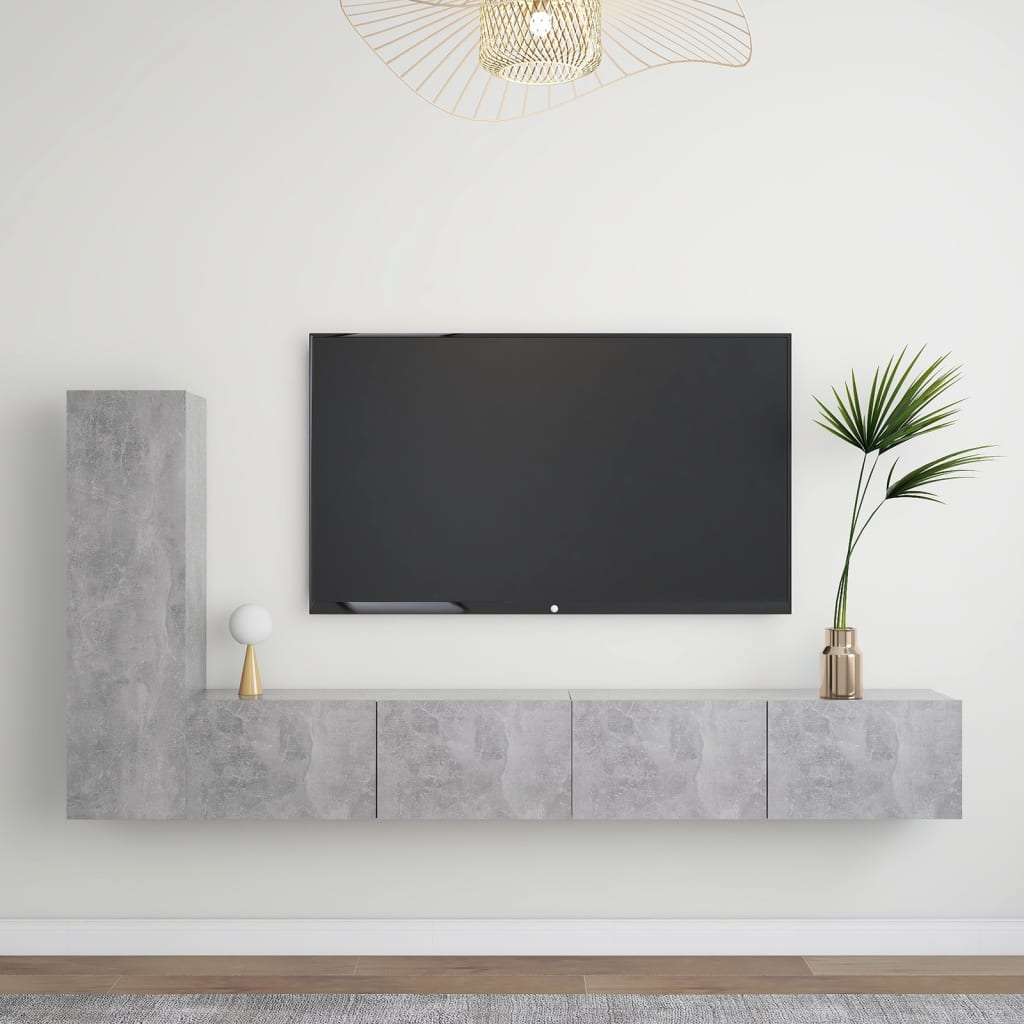 3-osainen TV-kaappisarja betoninharmaa lastulevy - Sisustajankoti.fi