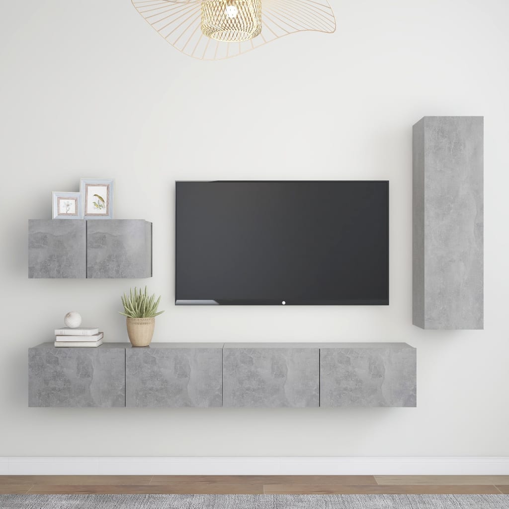 4-osainen TV-kaappisarja betoninharmaa lastulevy - Sisustajankoti.fi