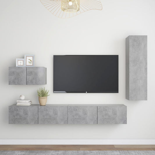 4-osainen TV-kaappisarja betoninharmaa lastulevy - Sisustajankoti.fi