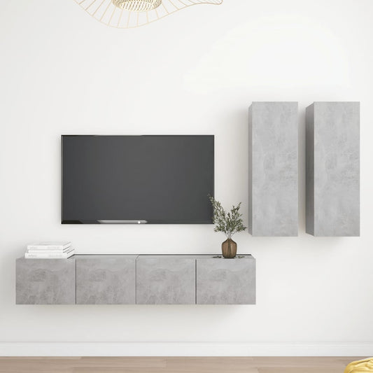 4-osainen TV-kaappisarja betoninharmaa lastulevy - Sisustajankoti.fi