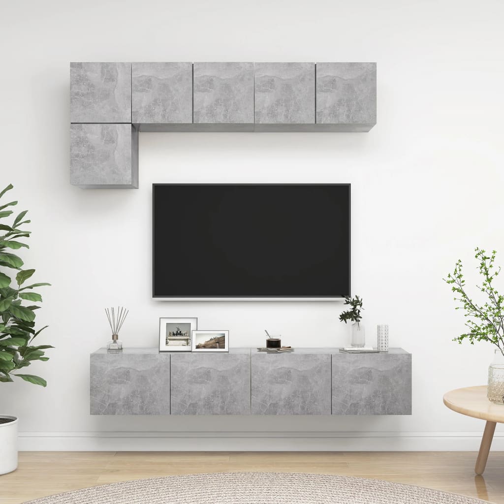 5-osainen TV-kaappisarja betoninharmaa lastulevy - Sisustajankoti.fi