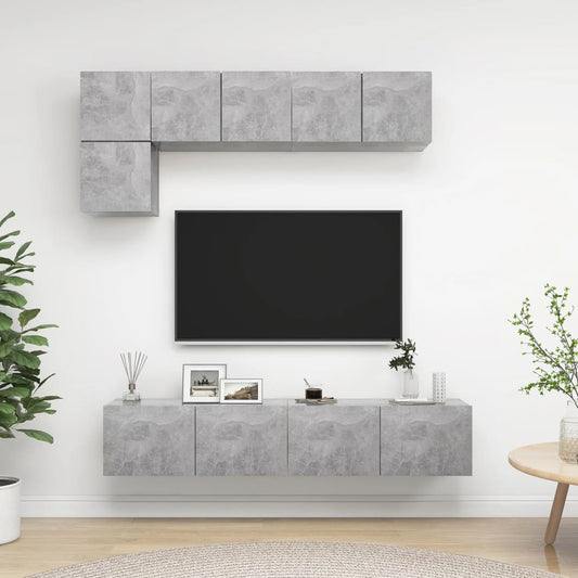 5-osainen TV-kaappisarja betoninharmaa lastulevy - Sisustajankoti.fi