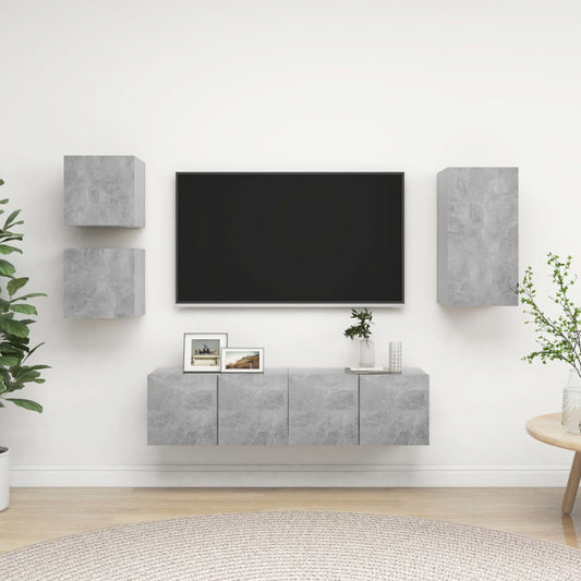 5-osainen TV-kaappisarja betoninharmaa lastulevy - Sisustajankoti.fi
