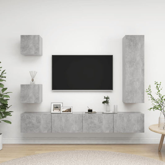 5-osainen TV-kaappisarja betoninharmaa lastulevy - Sisustajankoti.fi