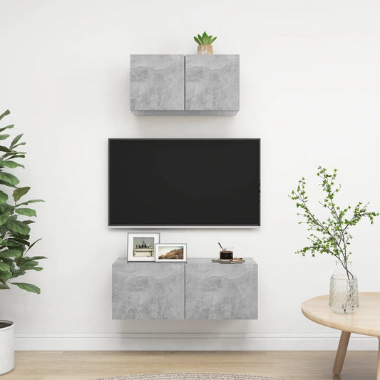 2-osainen TV-kaappisarja betoninharmaa lastulevy - Sisustajankoti.fi