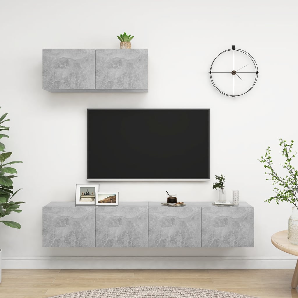 TV-taso 3 kpl betoninharmaa lastulevy - Sisustajankoti.fi