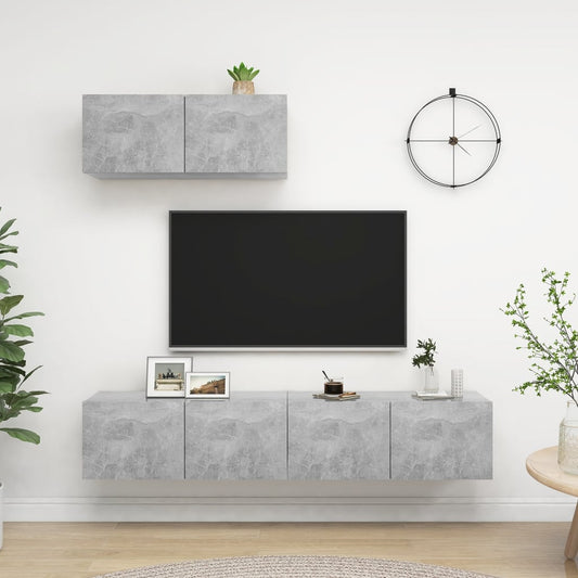 TV-taso 3 kpl betoninharmaa lastulevy - Sisustajankoti.fi
