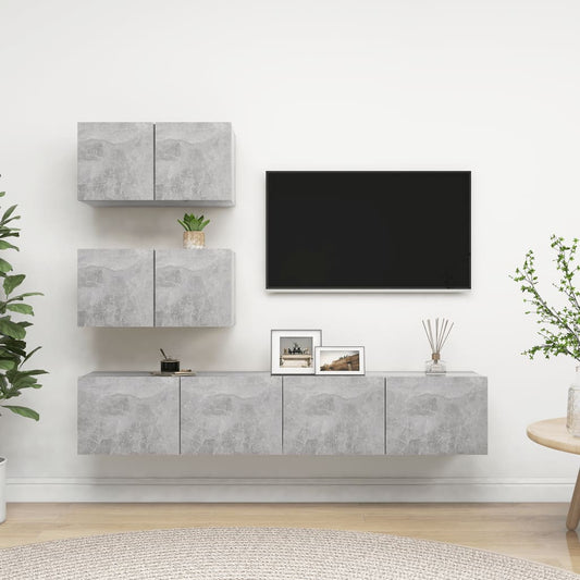 4-osainen TV-kaappisarja betoninharmaa lastulevy - Sisustajankoti.fi