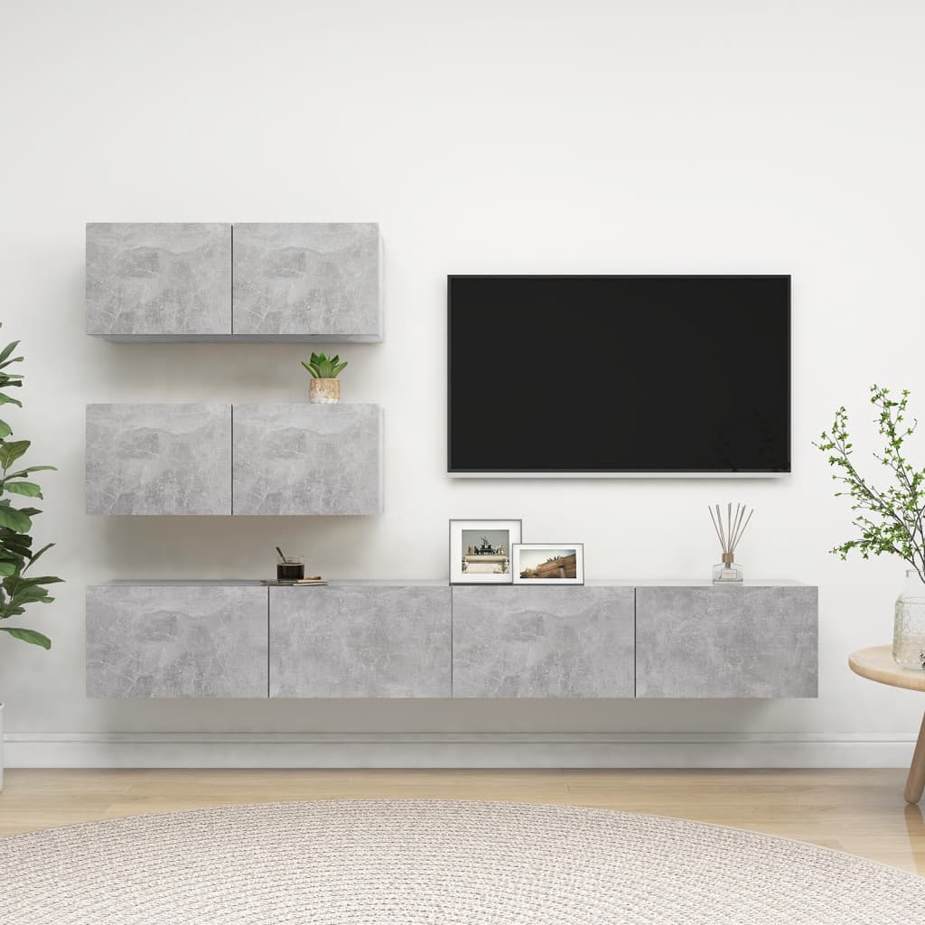 4-osainen TV-kaappisarja betoninharmaa lastulevy - Sisustajankoti.fi