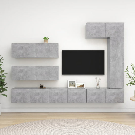 7-osainen TV-kaappisarja betoninharmaa lastulevy - Sisustajankoti.fi