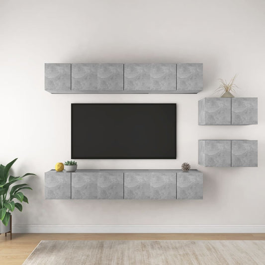 8-osainen TV-kaappisarja betoninharmaa lastulevy - Sisustajankoti.fi