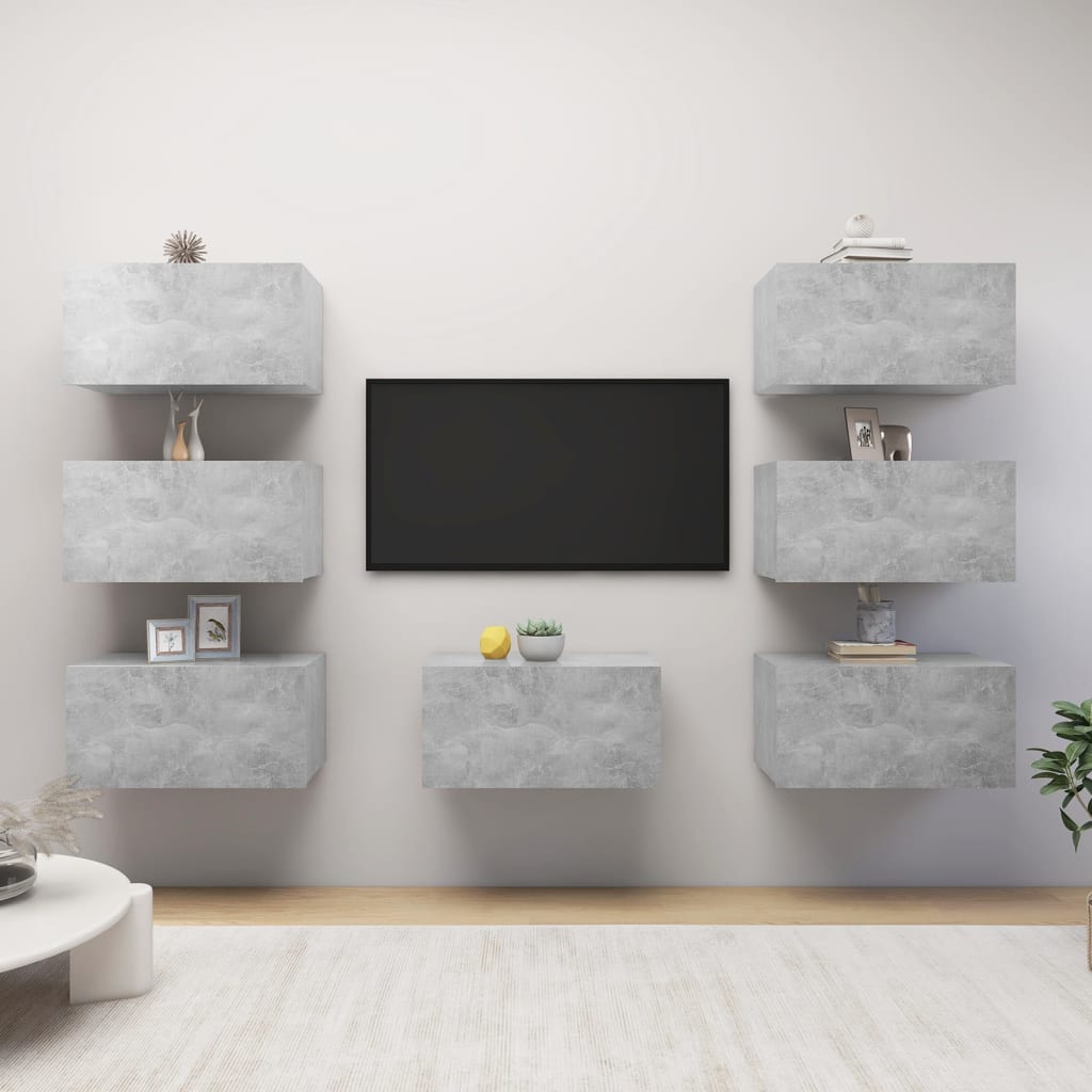 TV-tasot 7 kpl betoninharmaa 30,5x30x60 cm lastulevy - Sisustajankoti.fi