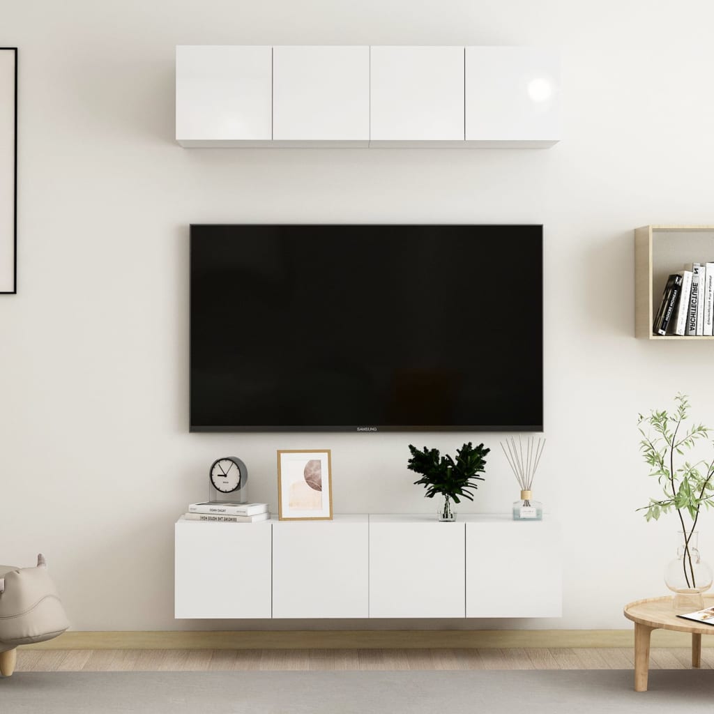 TV-tasot 4 kpl korkeakiilto valkoinen 60x30x30 cm lastulevy - Sisustajankoti.fi
