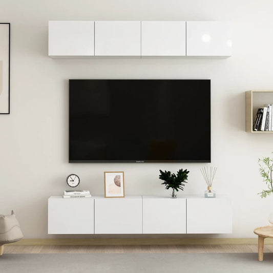TV-tasot 4 kpl korkeakiilto valkoinen 80x30x30 cm lastulevy - Sisustajankoti.fi