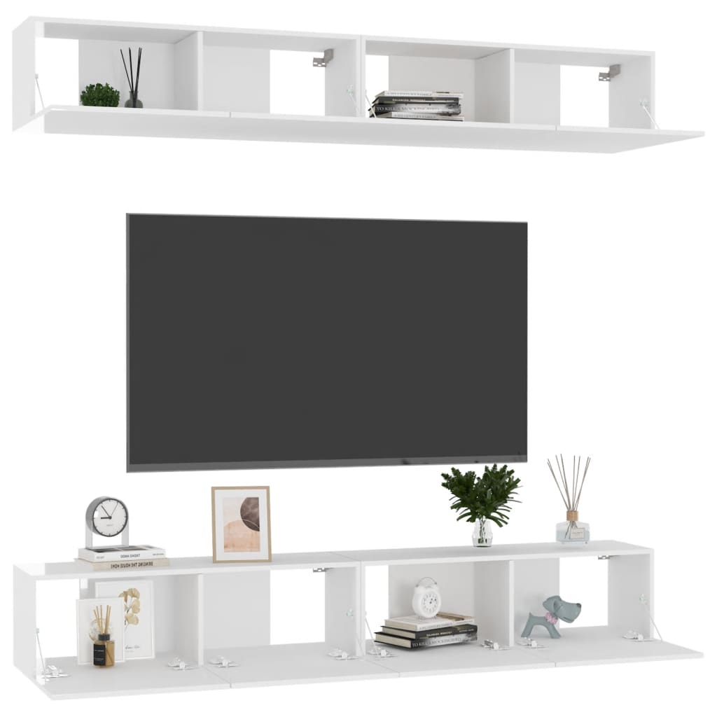 TV-tasot 4 kpl korkeakiilto valkoinen 100x30x30 cm lastulevy - Sisustajankoti.fi