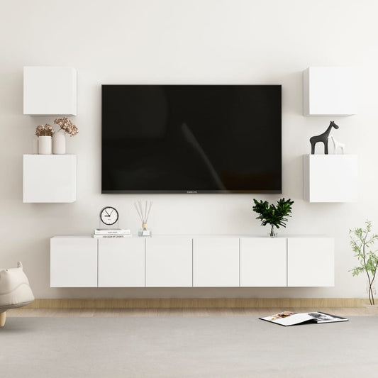 7-osainen TV-kaappisarja korkeakiilto valkoinen lastulevy - Sisustajankoti.fi